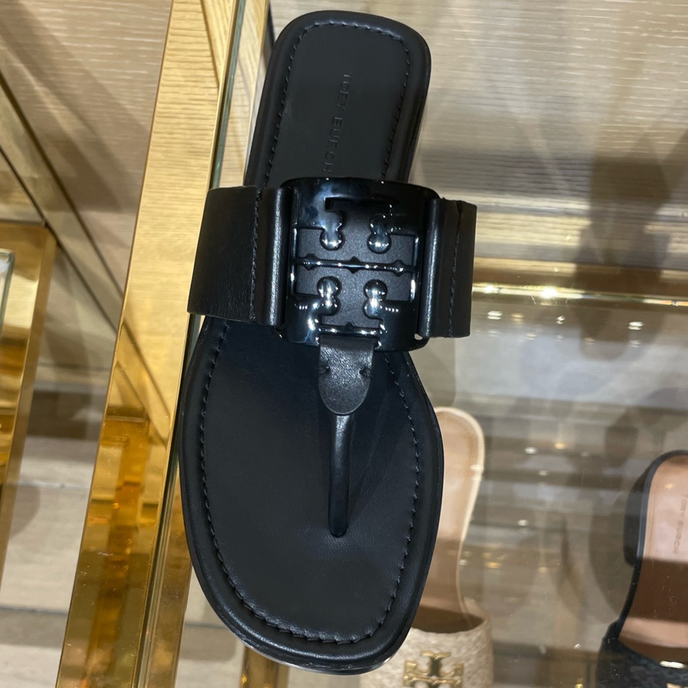 Tory Burch Women Georgia Calf Leather Flat Thong Sandal